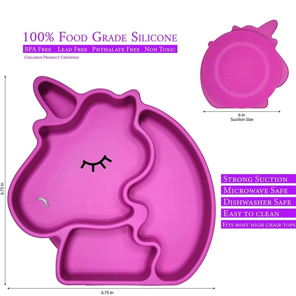 Unicorn Silicone Toddler Plate with Silicone Spoon And two baby Bibs - Picture 7 of 8